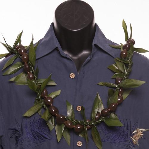 Ti Leafy Lei with Kukui Nuts - Image 3